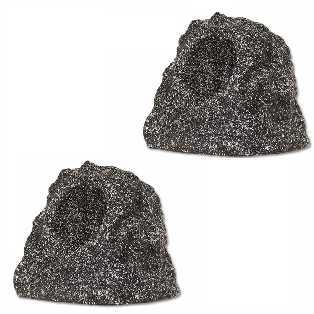 Theater Solutions by Goldwood - B41GG Wireless Rechargeable Bluetooth Outdoor Rock Speaker System Set of 2, 120 Watts - Granite Gray