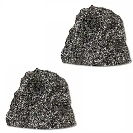 Front. Theater Solutions by Goldwood - B41GG Wireless Rechargeable Bluetooth Outdoor Rock Speaker System Set of 2, 120 Watts - Granite Gray.