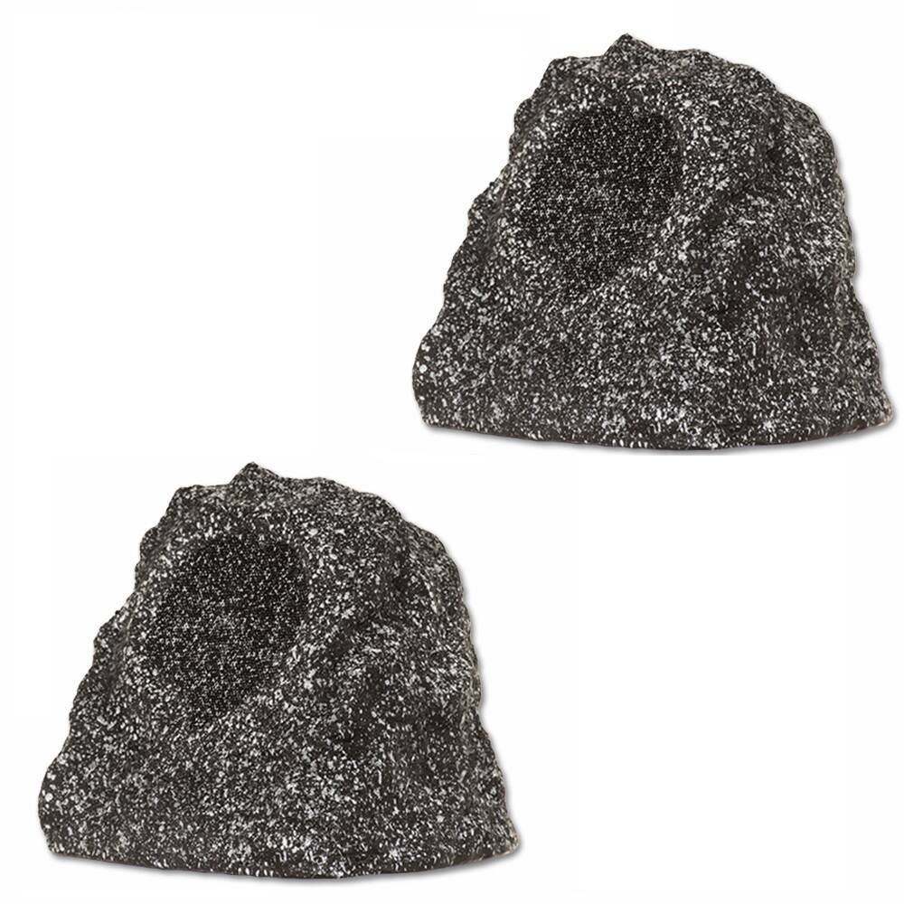 Front. Theater Solutions by Goldwood - B41GG Wireless Rechargeable Bluetooth Outdoor Rock Speaker System Set of 2, 120 Watts - Granite Gray.