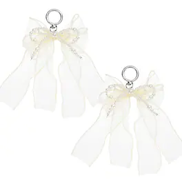 Unique Bargains - Pearl Bow Keychain 17mm Y2K Aesthetic Double-Layer Mesh Pearl Bowknot Keyring, Cute Bag Charm for Tote Bags Purse - White