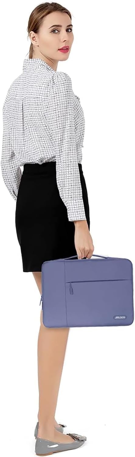 Alt View 1. mosiso - 13.3-inch Slim Laptop Sleeve with Handle, Shock-Resistant Bubble Foam, Two Exterior Pockets - Lavender Gray.
