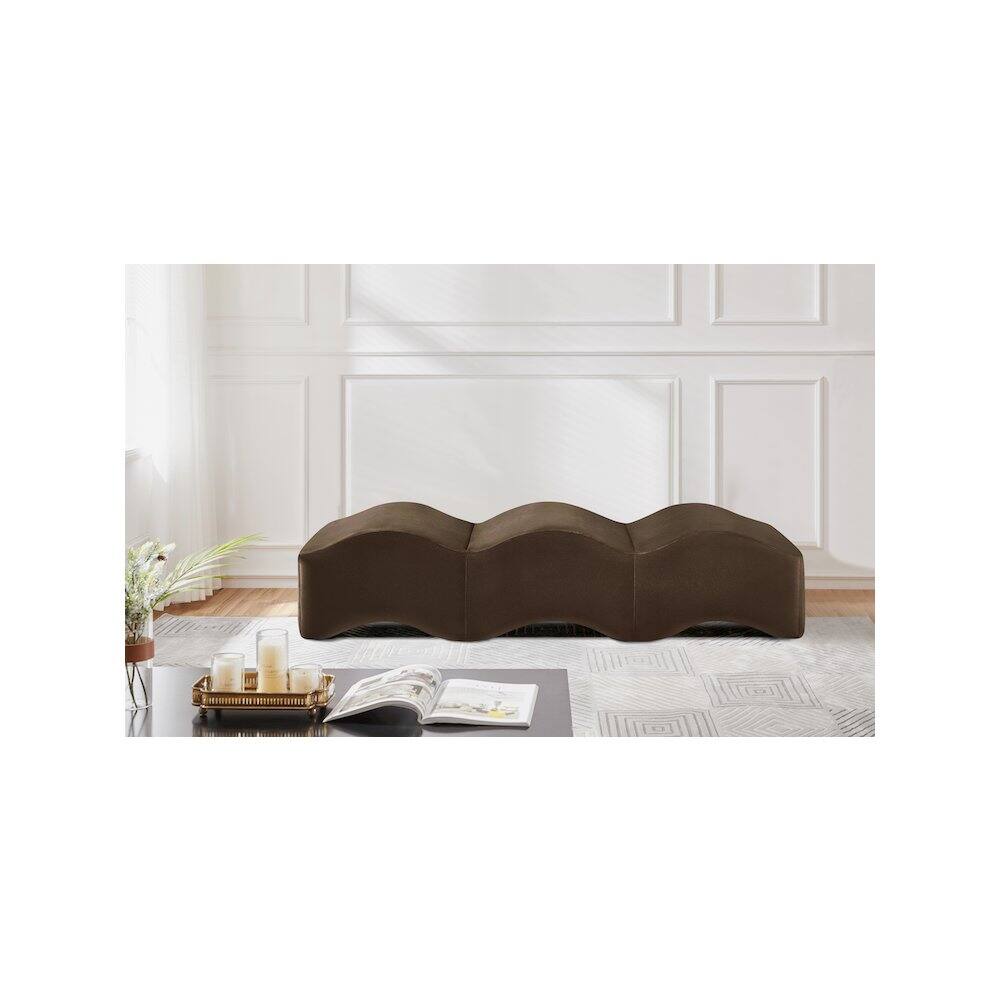 Alt View 1. Meridian Furniture - Wave Brown Velvet Bench - Brown.