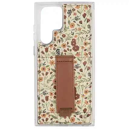 Front. Walli Cases - Harvest Fields Phone Case with Wallet and Finger Strap for Samsung S25 - Black and White Check.