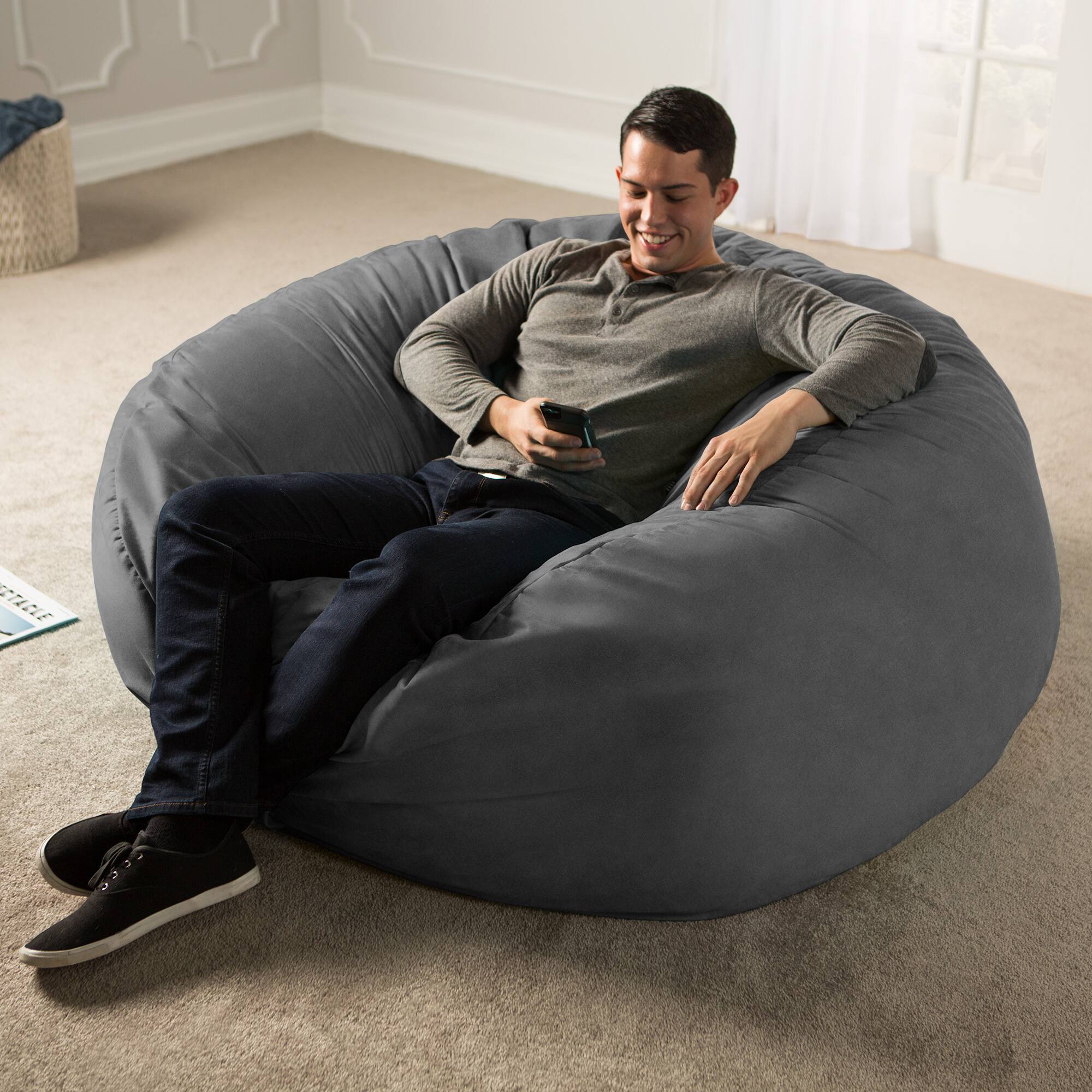 Alt View 2. Jaxx - Jaxx Saxx 5 Foot Large Bean Bag w/ Removable Cover, Charcoal - Charcoal.