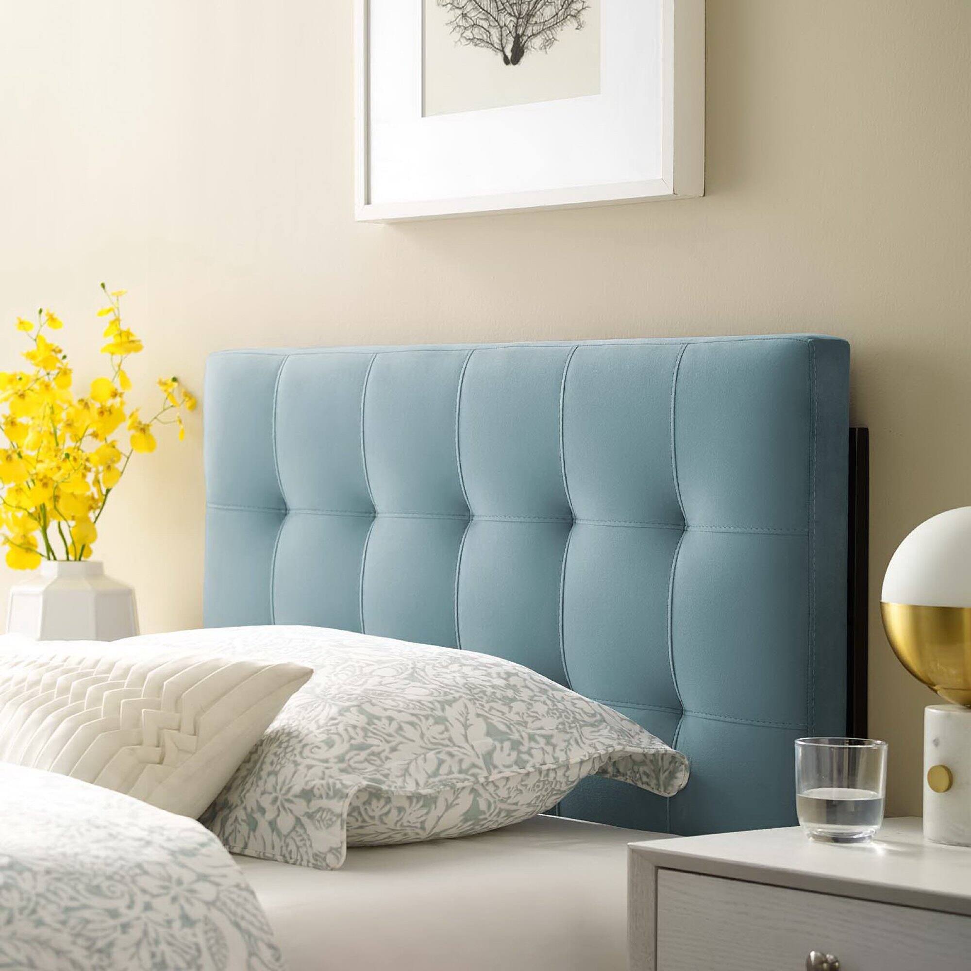 Back. Modway - Lily Biscuit Tufted Performance Velvet Twin Headboard by Modway - Blue.