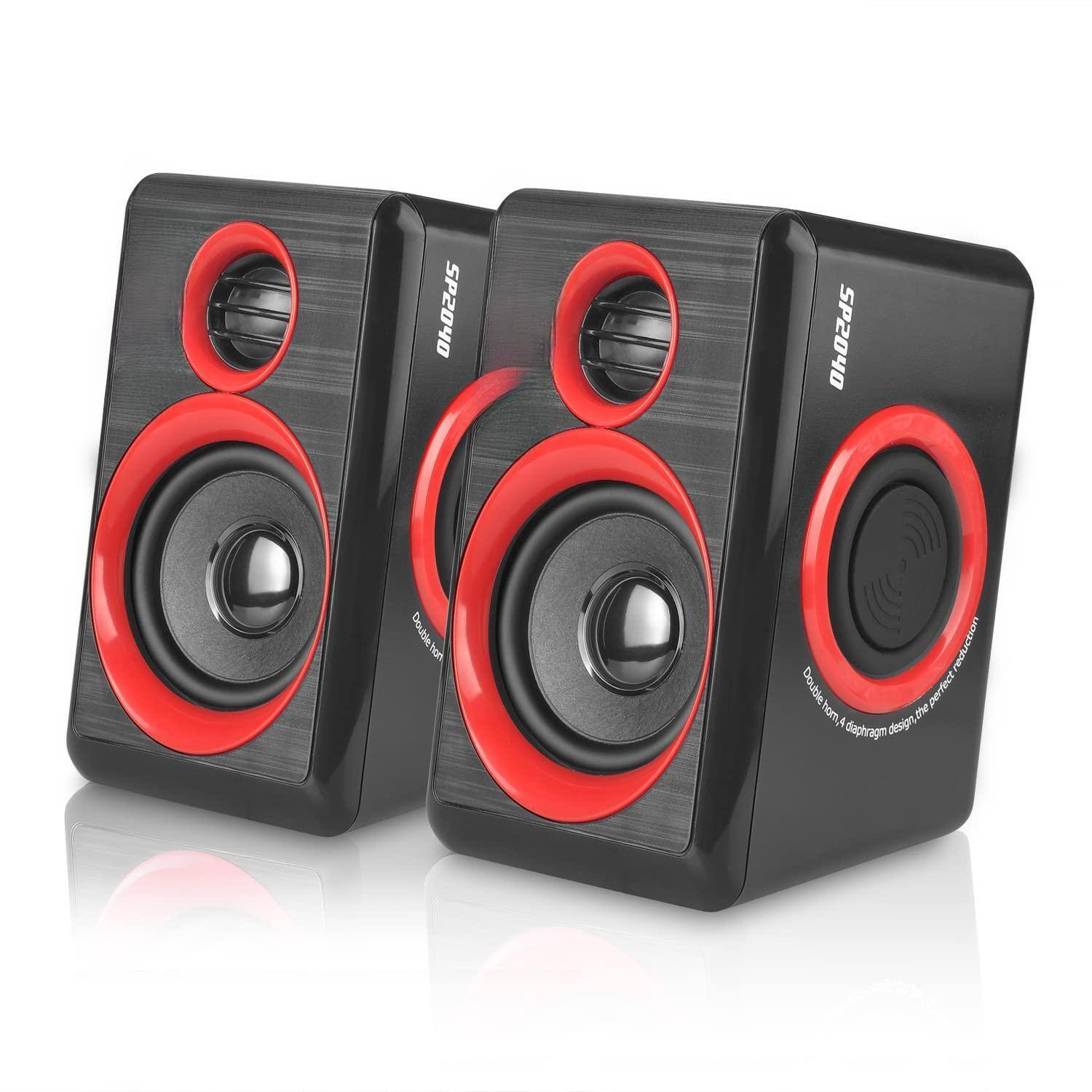 Cedar Assembly - Computer Speakers 2 0 Ch Pc With Surround Sound Usb Wired Laptop Deep Bass For Desktop Computer pc laptop - Black & Red