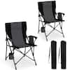 Front. Costway - Costway 2 PCS Folding Camping Chair for Adults Portable Lawn Chair with Cup Holder & Side Pocket - Black.
