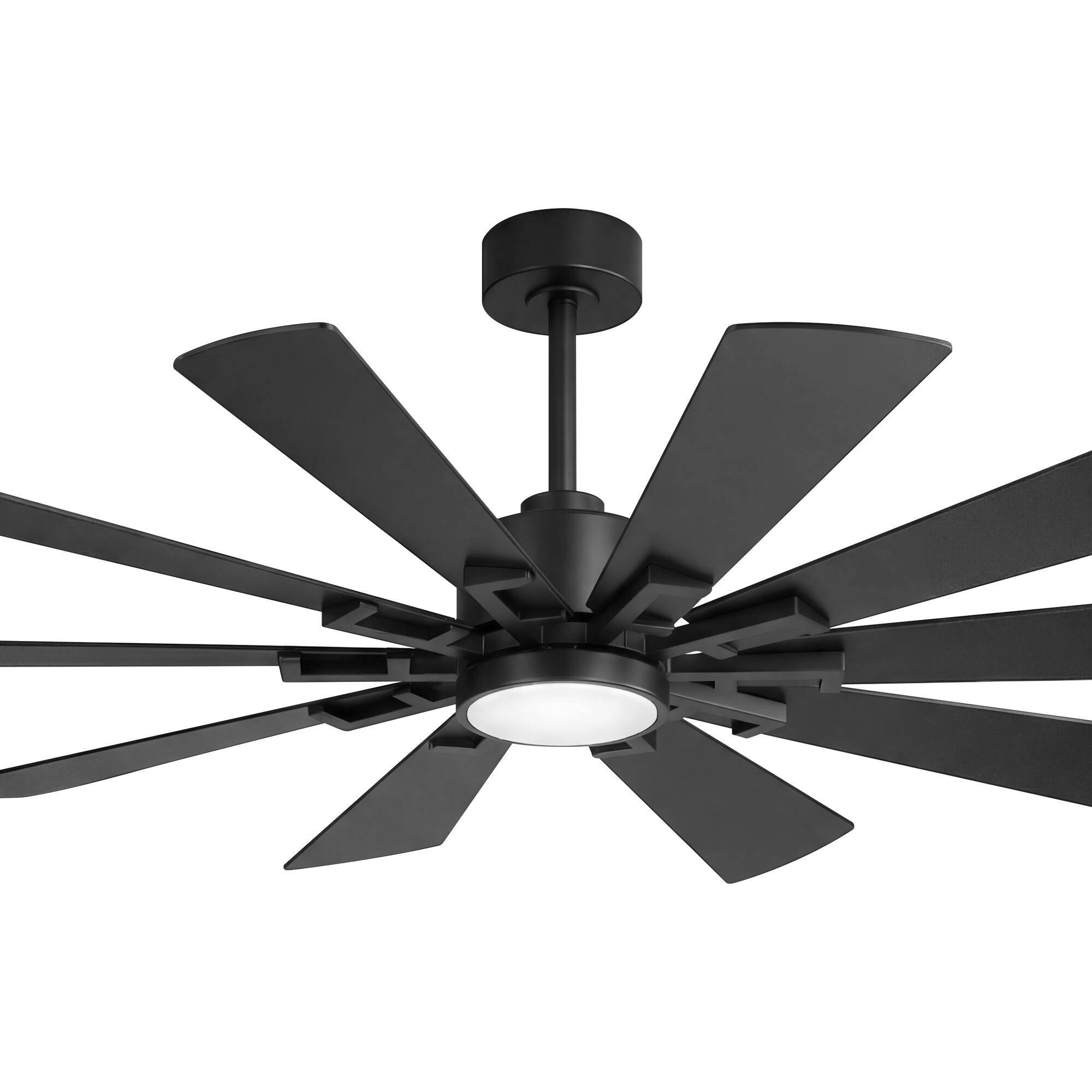 Alt View 8. Breezary - 72-Inch Extra-Large Ceiling Fan with 10 Plywood Blades, DC Motor, 6-Speed Remote, Tri-Color LED Light, Dual Downrods - Matte Black.