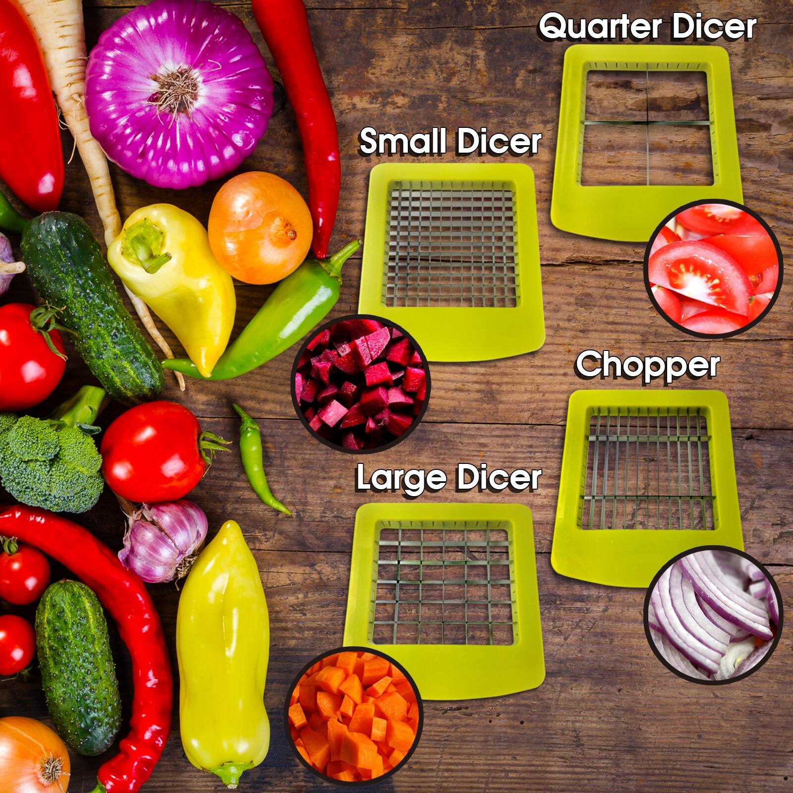 Quarter Dicer, Small Dicer, Chopper, Large Dicer