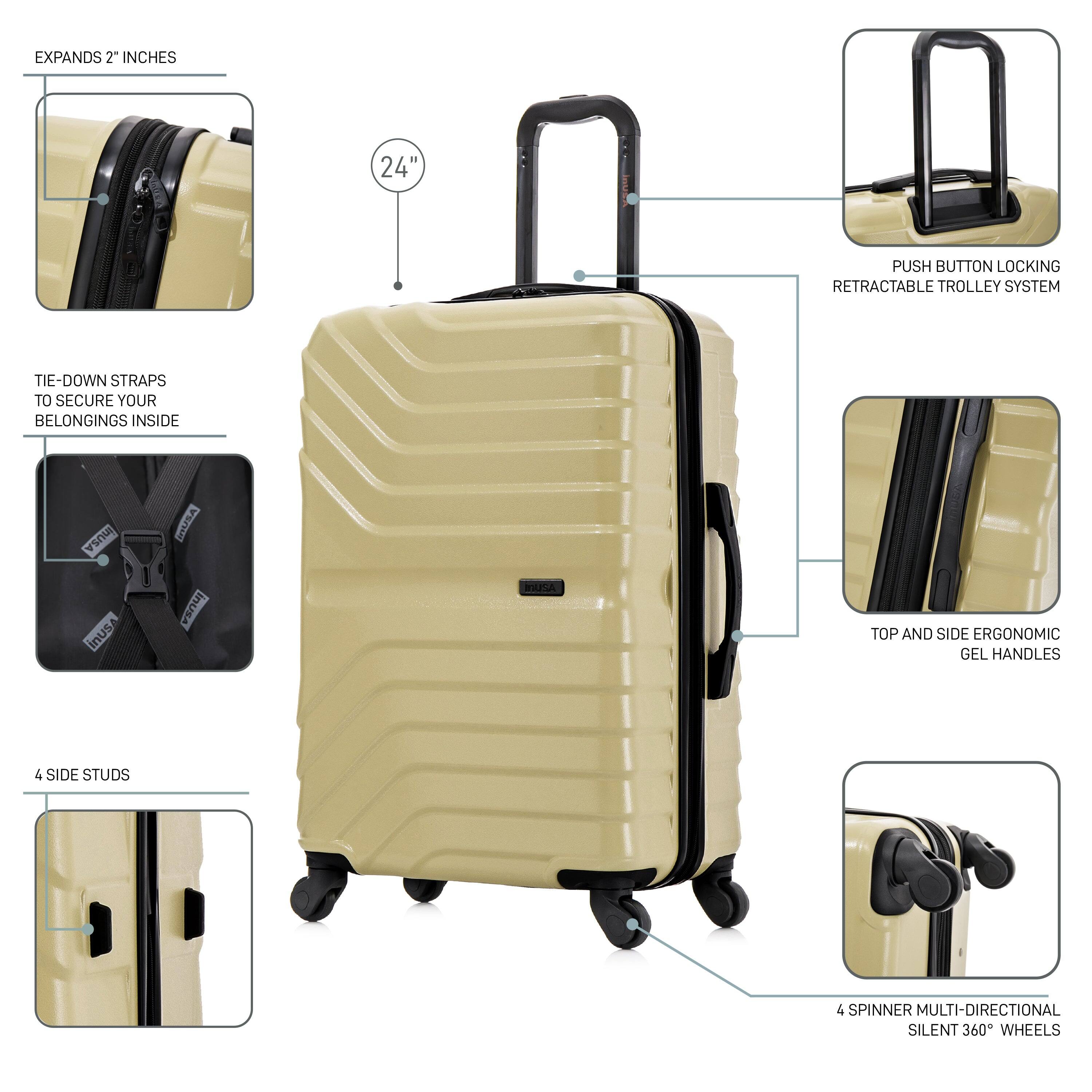 - EXPANDS 2" INCHES
- 24"
- PUSH BUTTON LOCKING RETRACTABLE TROLLEY SYSTEM
- TIE-DOWN STRAPS TO SECURE YOUR BELONGINGS INSIDE
- 4 SIDE STUDS
- TOP AND SIDE ERGONOMIC GEL HANDLES
- 4 SPINNER MULTI-DIRECTIONAL SILENT 360° WHEELS