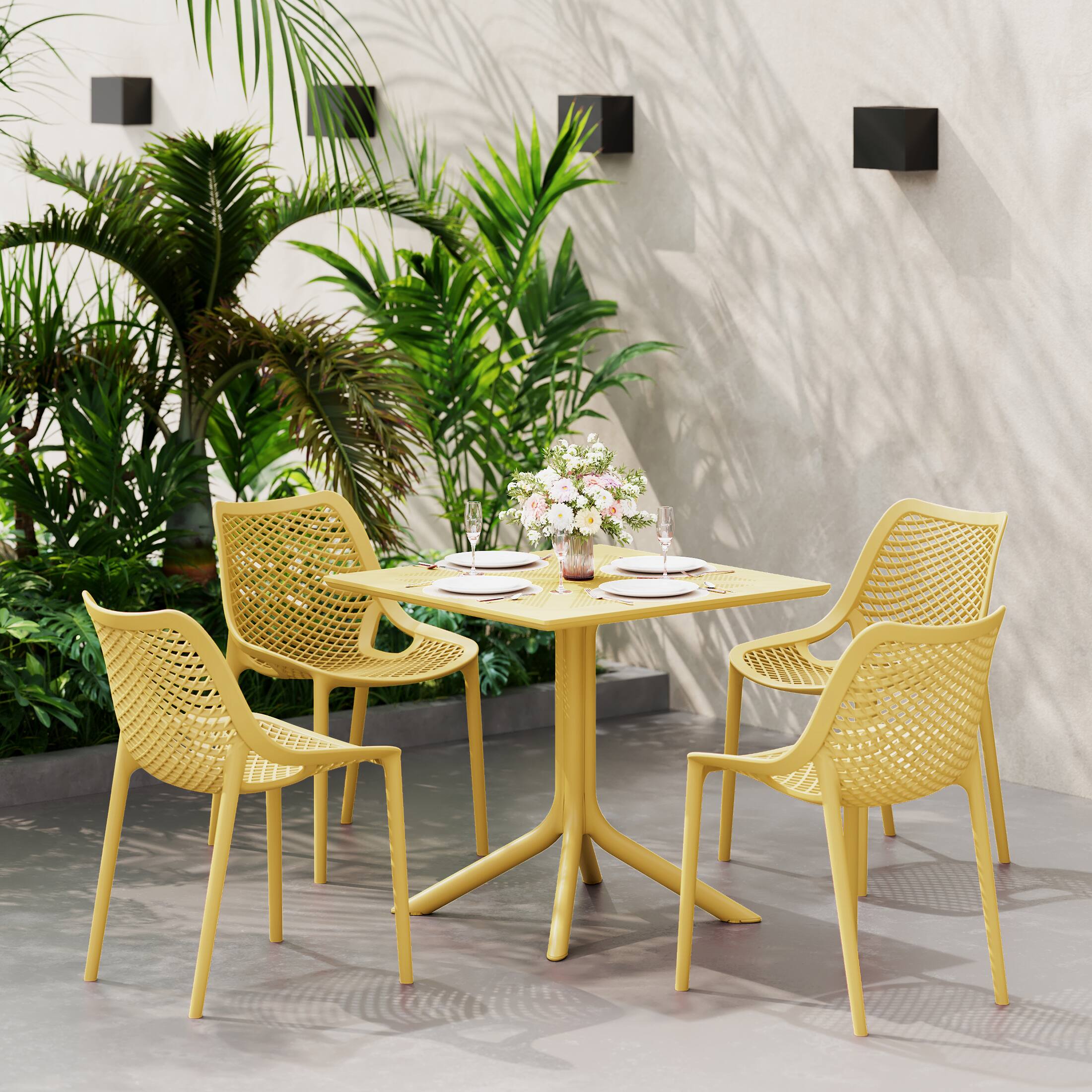 Angle. WestinTrends - WestinTrends Playa 31.5" Square Plastic Outdoor Patio Dining Table for 4 - Yellow.