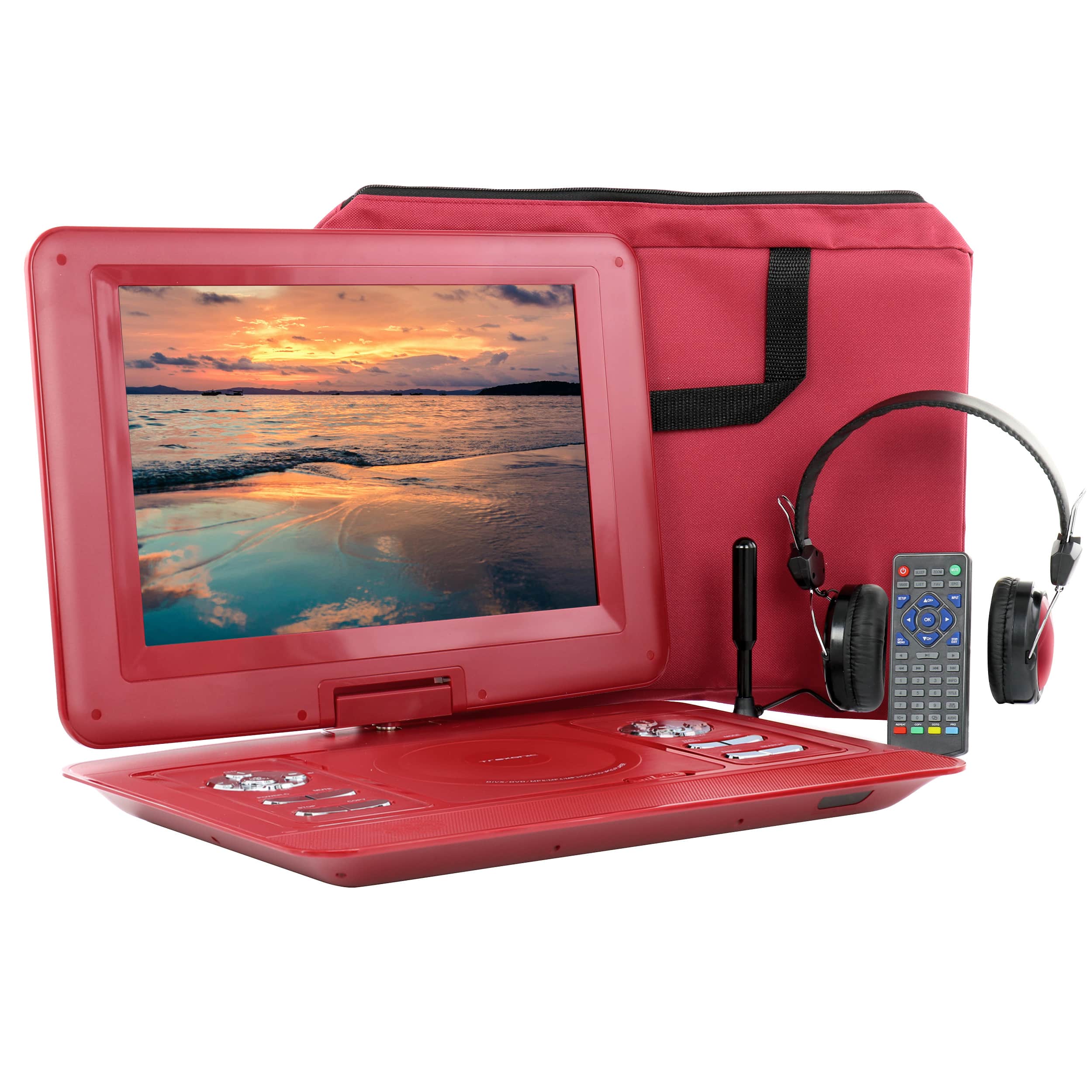 Front. Trexonic - 13.3 Inch Portable TV DVD Player with Color TFT LED Screen and USB/HD/AV Inputs - Red.