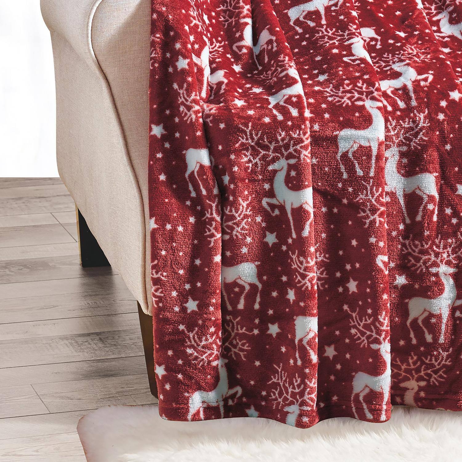 Alt View 2. Noble House - Plazatex Reindeer Christmas Plush All Season Decorative Throw Blanket 50" X 60" Red - Red.