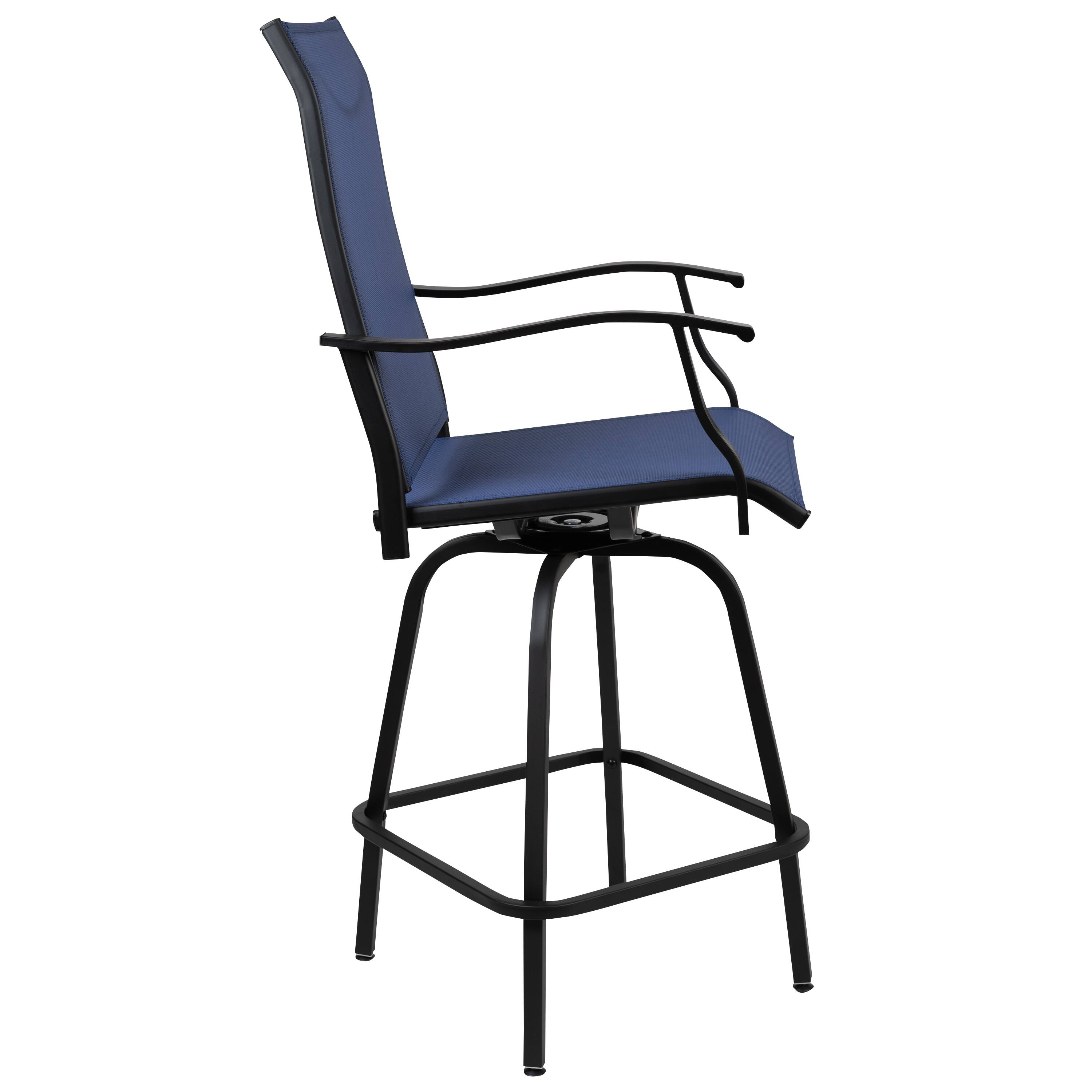 Alt View 7. Emma + Oliver - Patio Bar Height Stools Set of 2, All-Weather Textilene Swivel Stools - Navy.