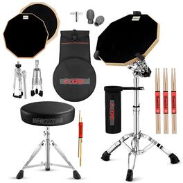 5 CORE - Drum Throne Adjustable Guitar Stool Padded Seat + Drum Practice Pad Snare Drumming Stand - Black