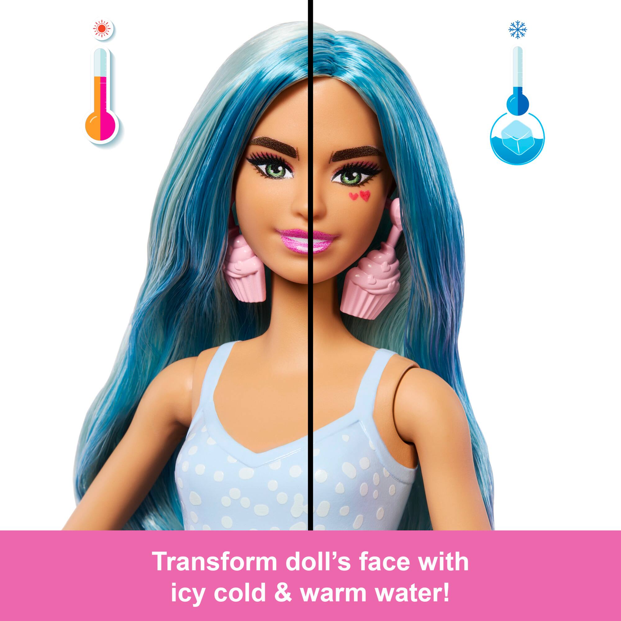 Transform doll's face with icy cold & warm water!