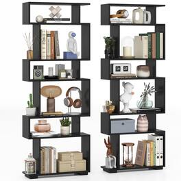 Gymax - 2PCS 6-tier Storage Bookshelf Tall Display Shelf w/ Anti-toppling Kits - Black
