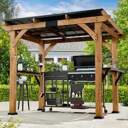 Modern Shade Outdoor Living Spaces - Modern Shade Grill Gazebo 6' X 8', Cedar Wood Gazebo with Shelves and Paper Towel Holder - Brown