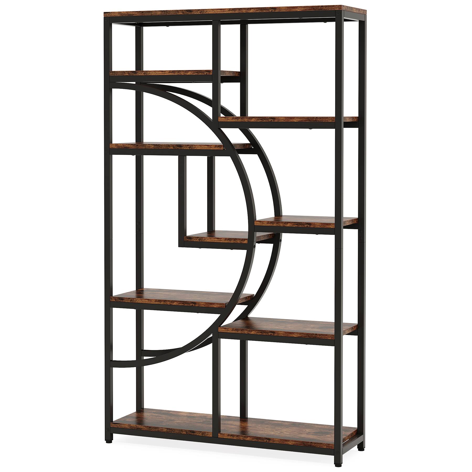 Front. TinyHomie - 68.89in Height Industrial 5-Tier Rustic Brown and Black Corner Etagere Bookshelf with 9 Open Shelves - Rustic Brown.