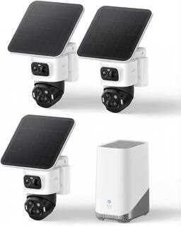 eufy - eufyCam S4 3-Cam Kit,4K Solar Camera Wireless Outdoor, Auto Tracking, No Monthly Fees, AI Recognition Color Night Vision - White