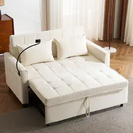 Anysun - 56.9" Loveseat Pull-Out Sofa Bed with USB Ports - Reversible Cushion, Side Pockets & Phone Holder for Living Room - Beige