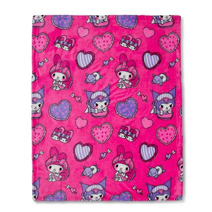Front. The Northwest Group - Sanrio My Melody and Kuromi Pillow Fight Sherpa Throw Blanket | 50 x 60 Inches - Pink.