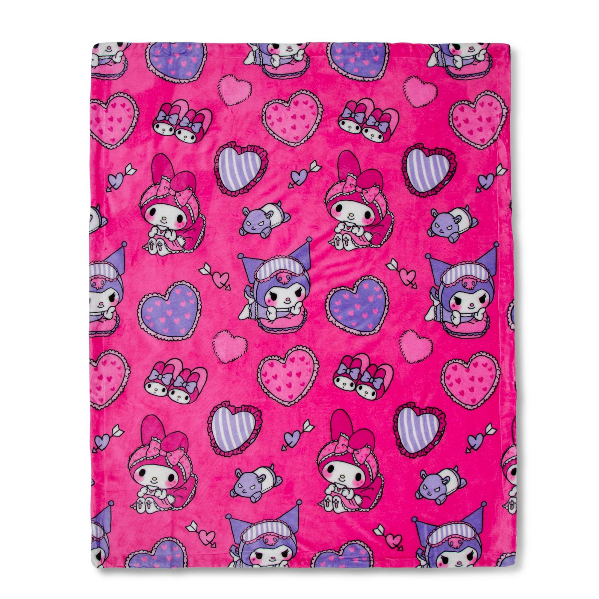 Front. The Northwest Group - Sanrio My Melody and Kuromi Pillow Fight Sherpa Throw Blanket | 50 x 60 Inches - Pink.