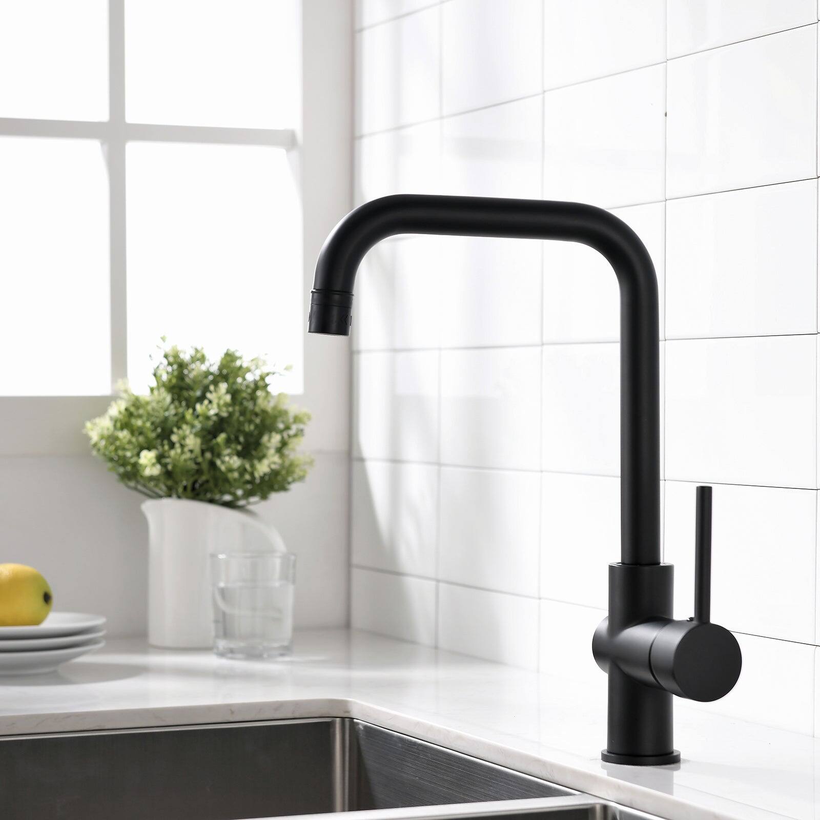Alt View 2. Boyel Living - Black Single Handle Sprayer Kitchen Faucet Stainless Steel - Black.