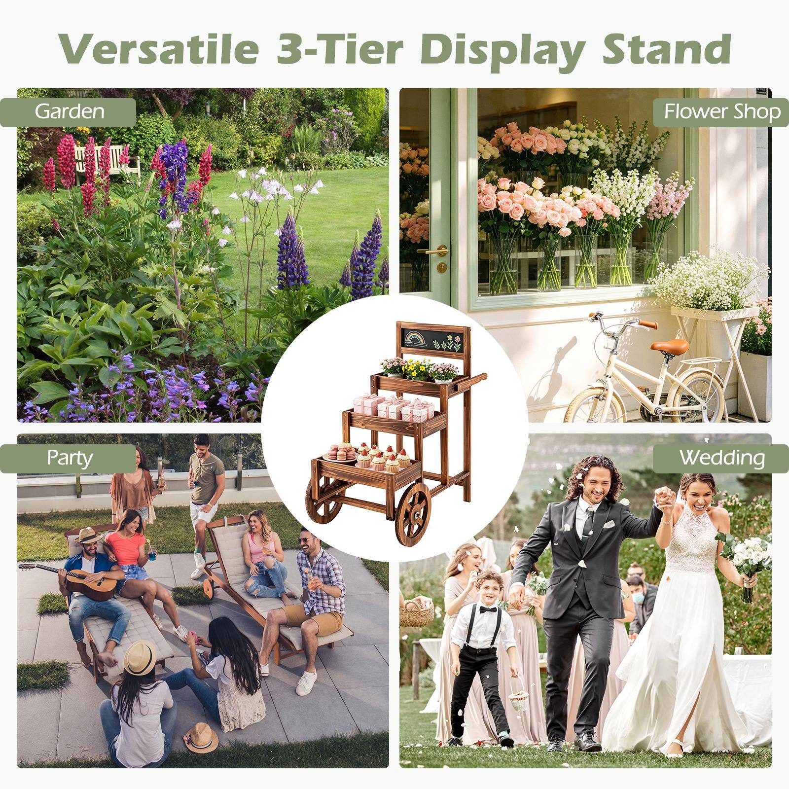 Versatile 3-Tier Display Stand

Garden  
Flower Shop  
Party  
Wedding