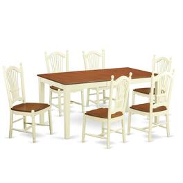 East West Furniture - 7 PC Kitchen nook Dining set for 6-Kitchen dinette Table and 6 Dining Chairs - Buttermilk & Cherry