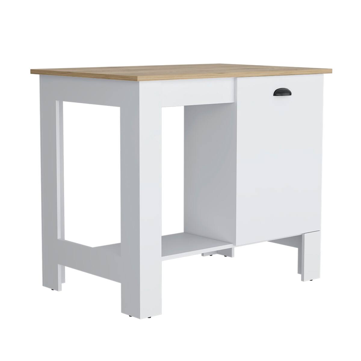 Alt View 2. Loheer - Loheer White Kitchen Island with Single Door Cabinet and Macadamia Finish Top - White.