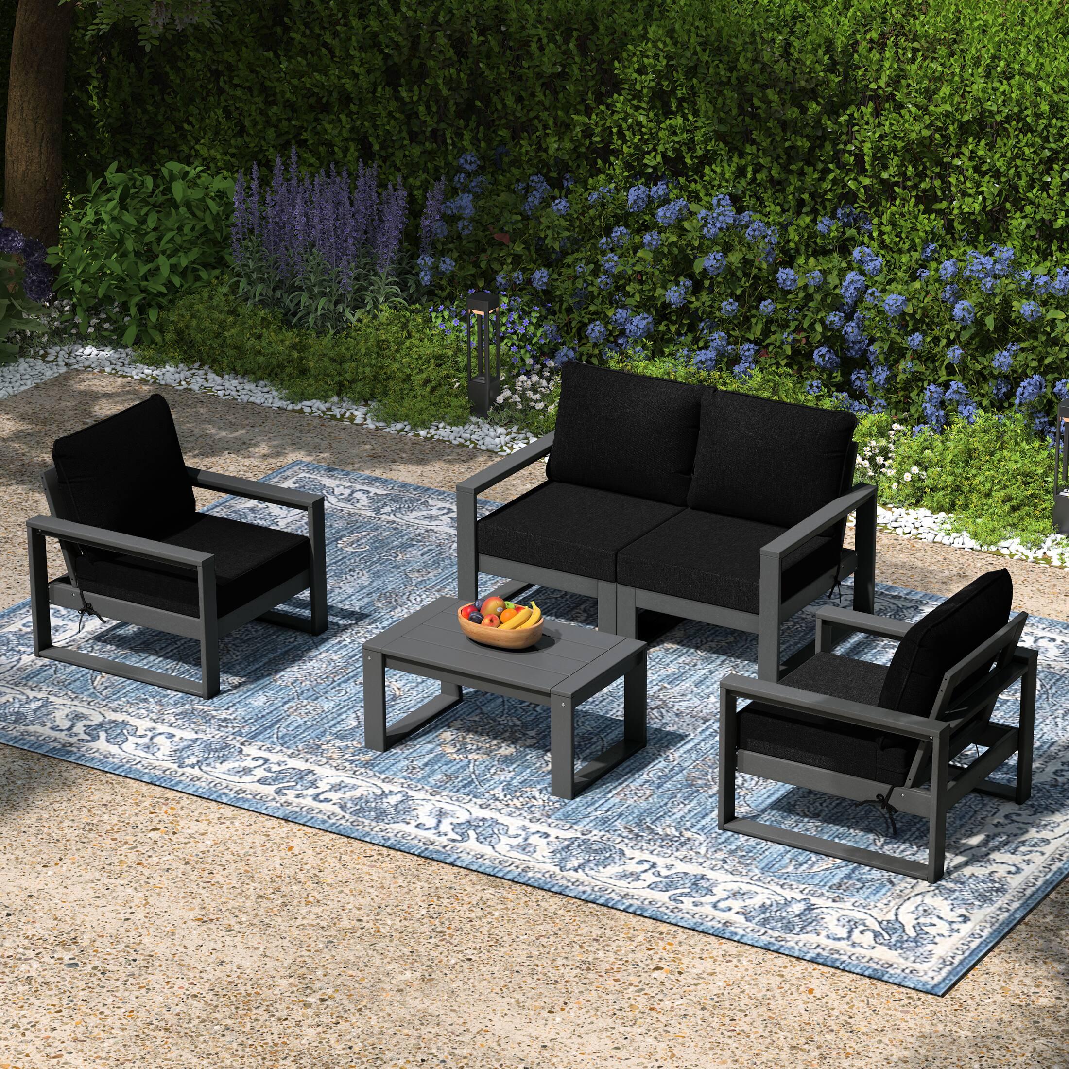 Angle. WestinTrends - WestinTrends Montara 5-Piece Modern HDPE Outdoor Patio Furniture Sofa Conversation Set with Coffee Table - Black.