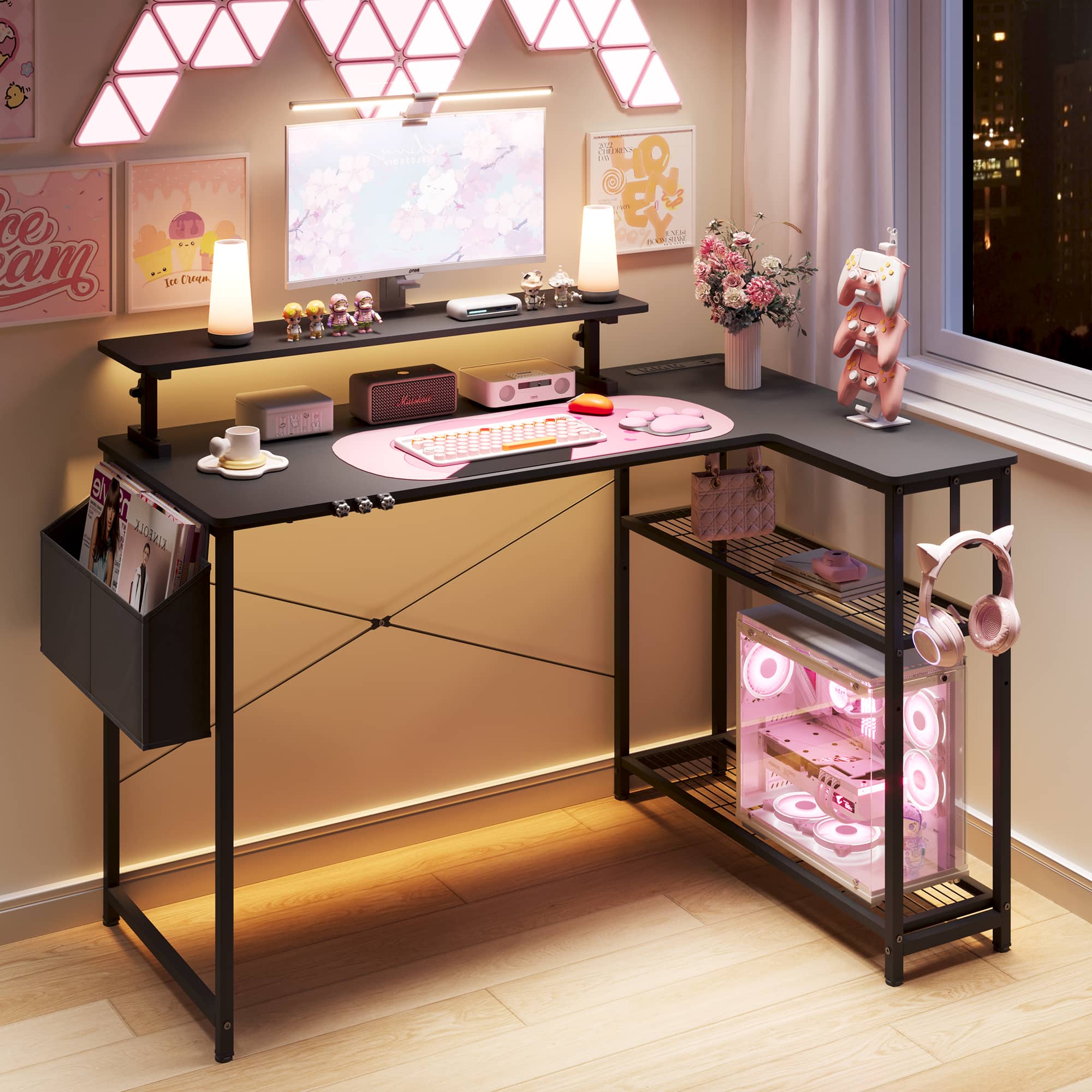 Dowinx L Shaped Gaming Desk with Cable Organizers for Girls, 43