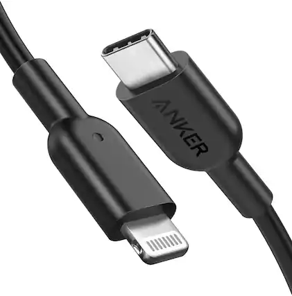 Front. Anker - Anker USB C to Lightning Cable, 321 USB-C to Lightning Cable (6ft,Black) - Black.