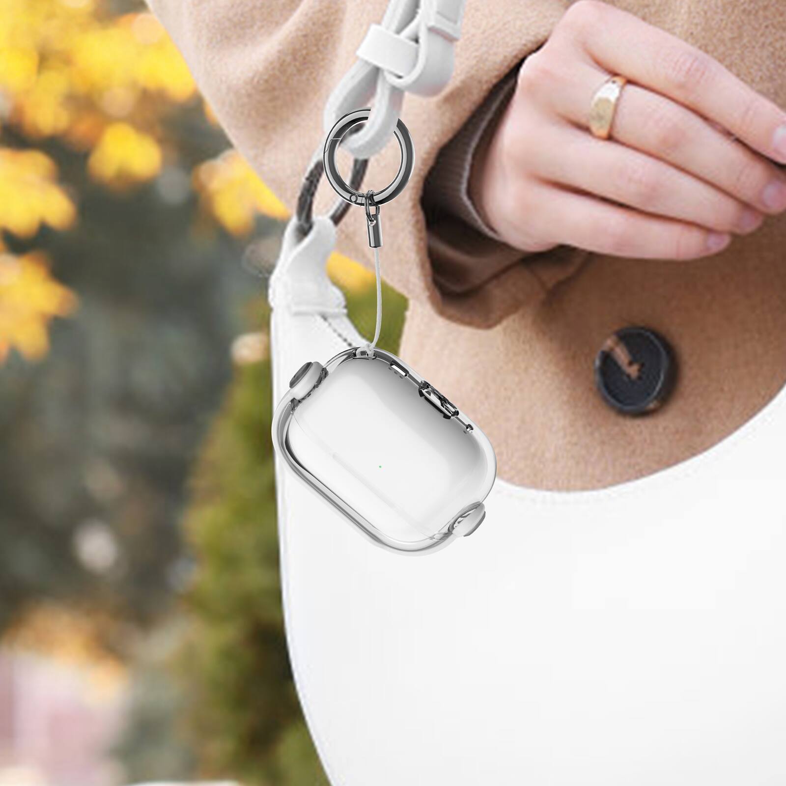 Alt View 3. Dteck - For Apple Airpods 4th/5th Gen Slim Fit Clear Kickstand Shockproof Drop Protection Case With Anti-Loss Ring - White.