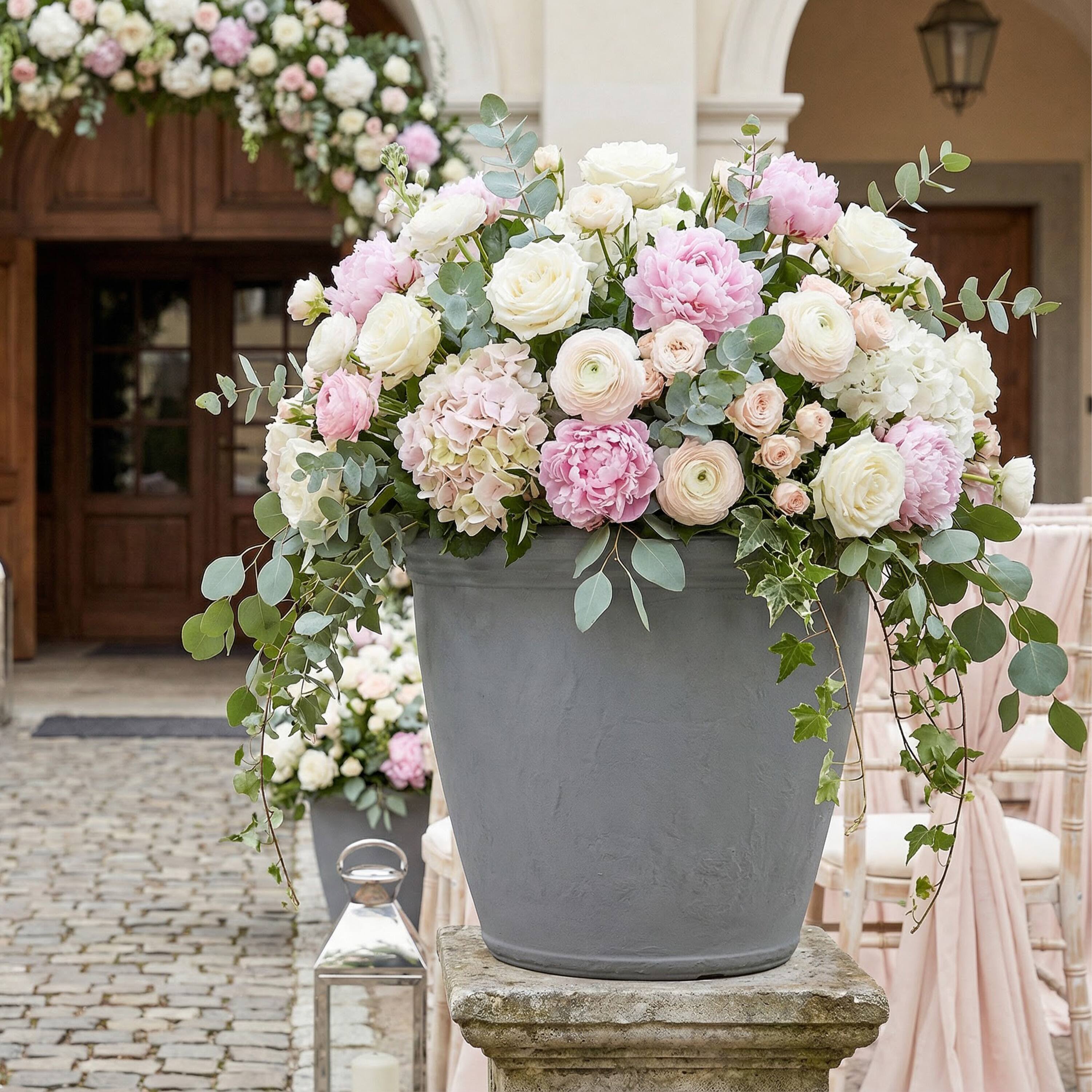 Alt View 10. Sunnydaze - 20 in Anjelica Dual-Wall Polyresin Planter - Set of 2 - Light Gray.