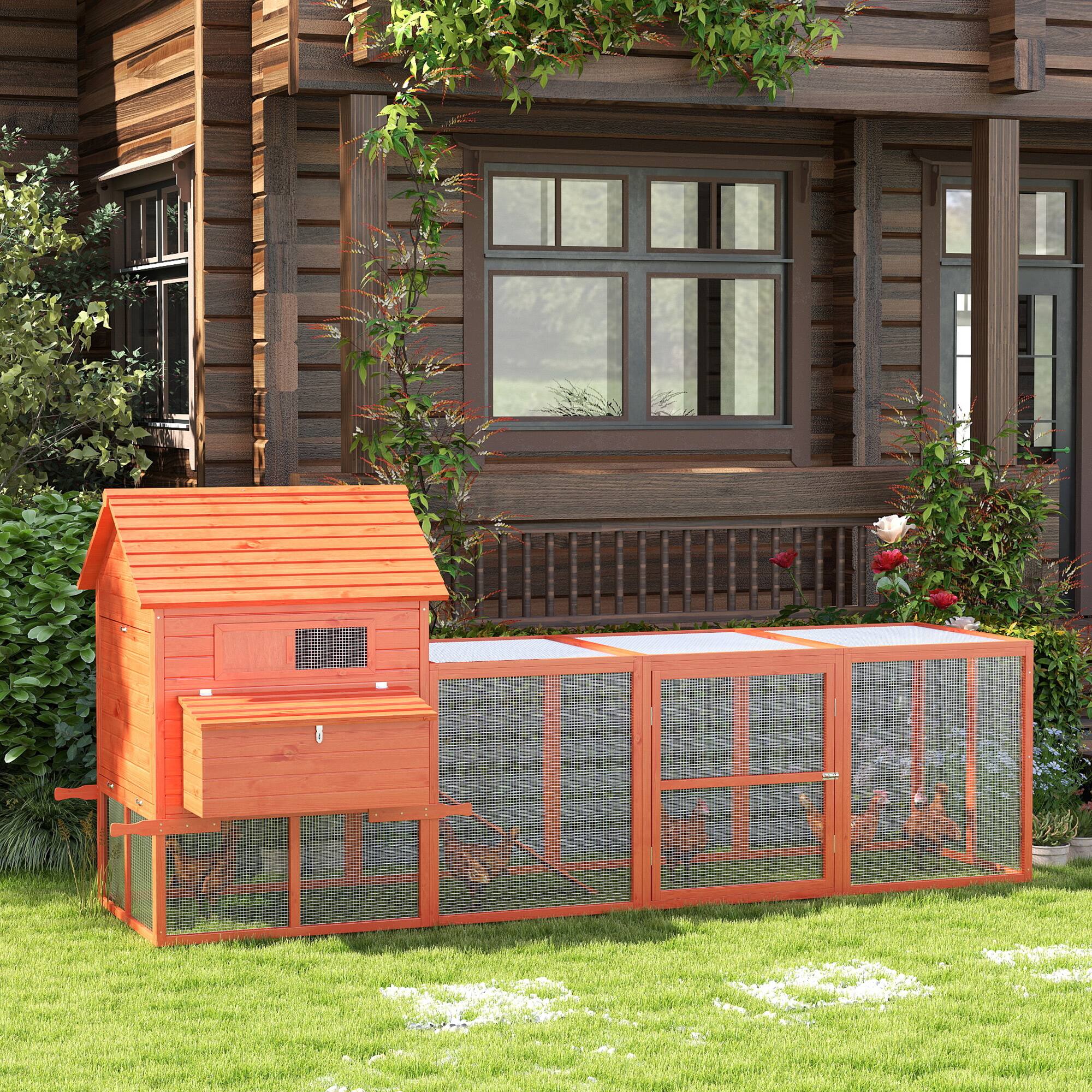 Angle. Pawhut - 145" Large Chicken House, Rabbit Hutch, Wooden Poultry Cage, Garden & Backyard with Run, Inner Hen House Space.