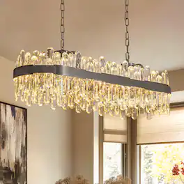 Siljoy - 40-inch Modern Rectangular K9 Crystal Linear Chandelier Pendant for Dining Room Kitchen Island Bar - Graphite Black