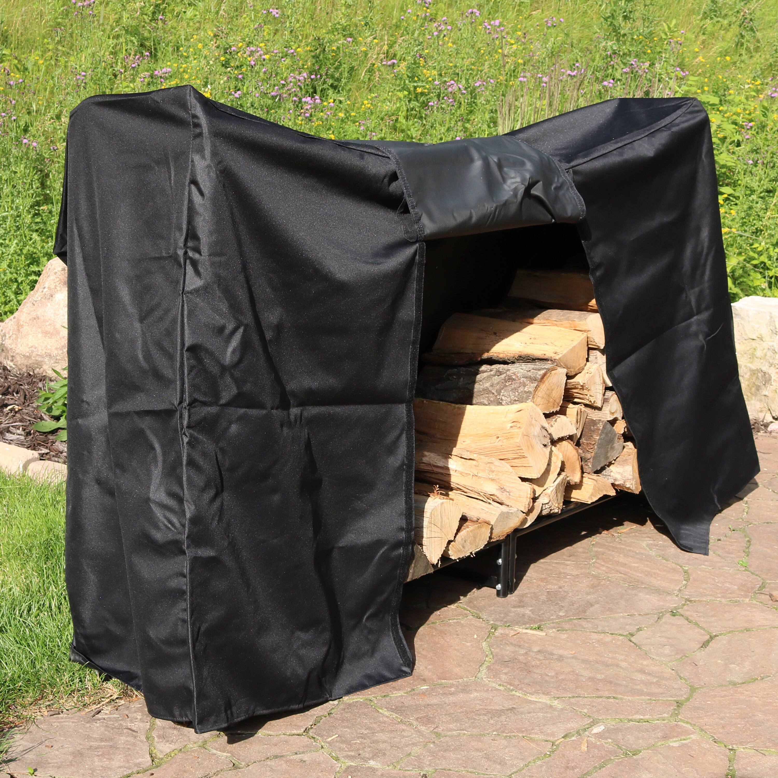 Alt View 1. Sunnydaze - 6 ft Powder-Coated Steel Firewood Log Rack with Cover - Black.