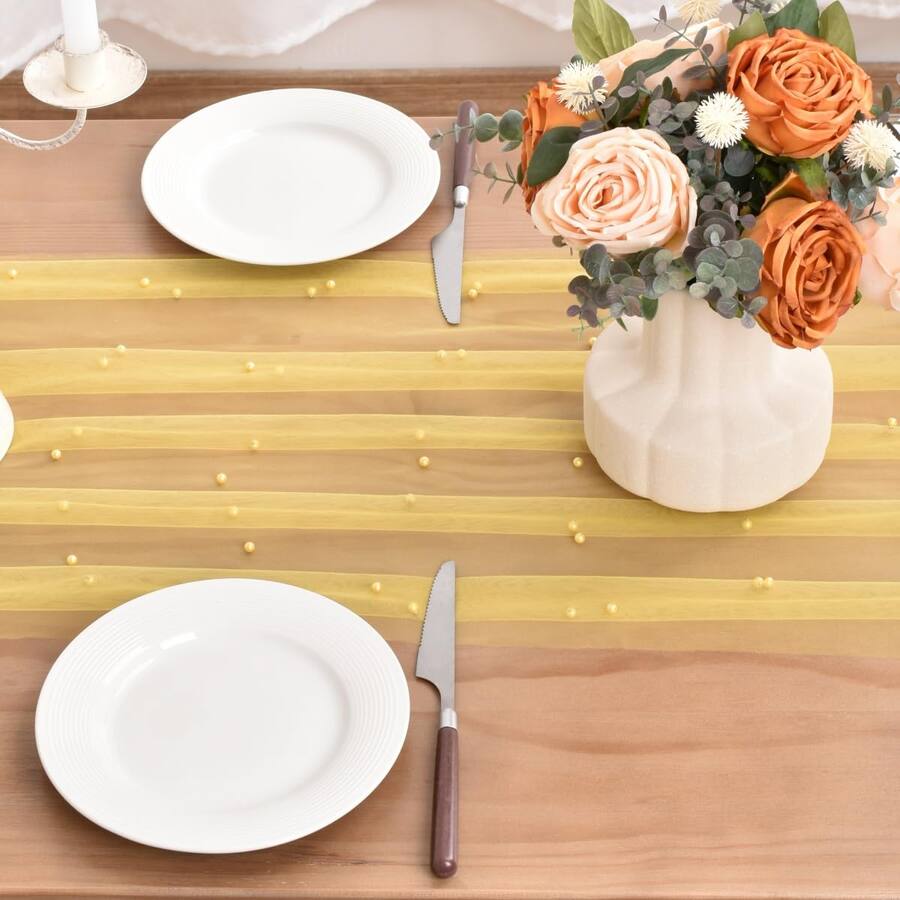 Dapper Styles Fall Thanksgiving Table Runner Boho Rustic Tulle Lace For ...