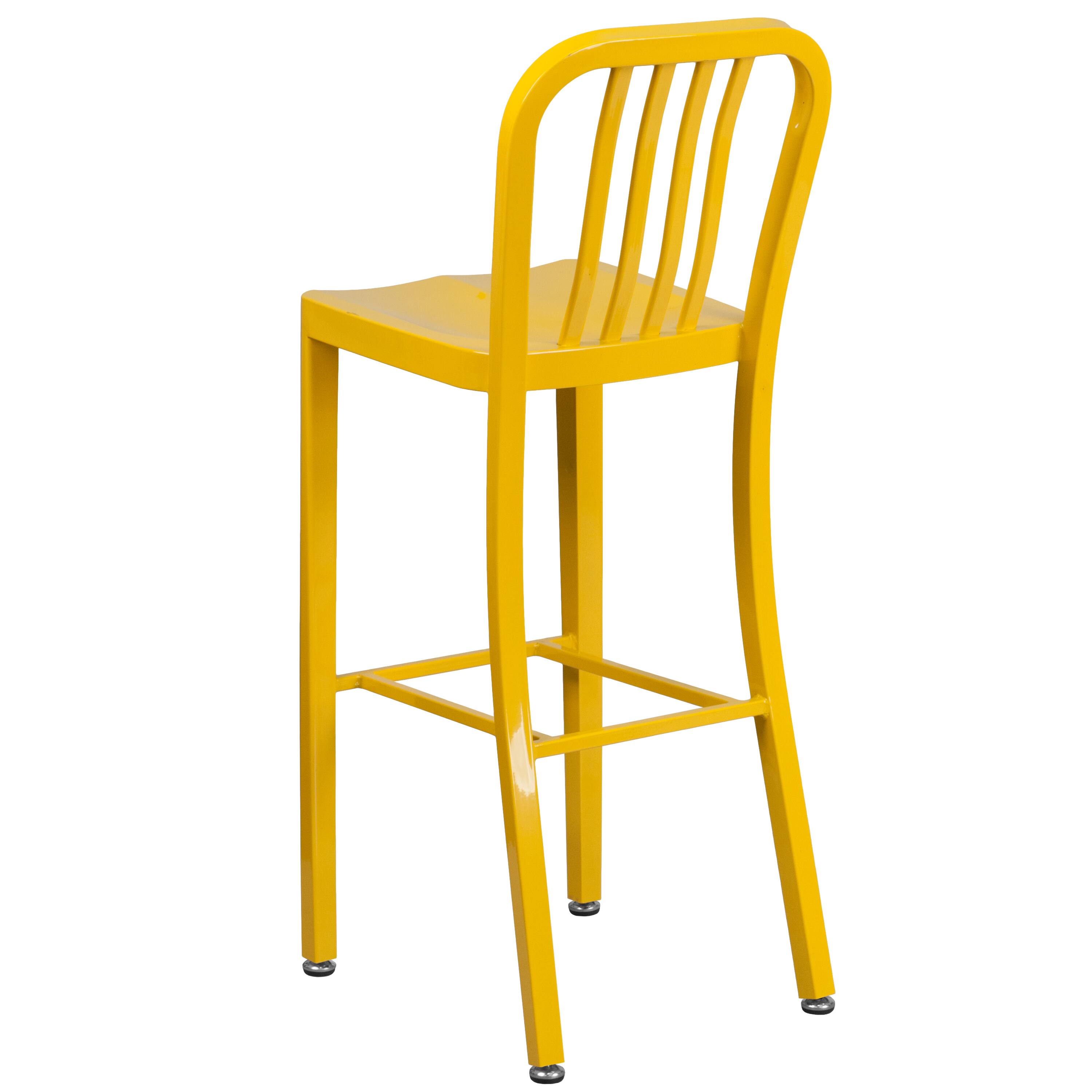 Alt View 5. Emma + Oliver - Commercial Grade 30"H Colorful Metal Indoor-Outdoor Vertical Slat Back Barstool - Yellow.