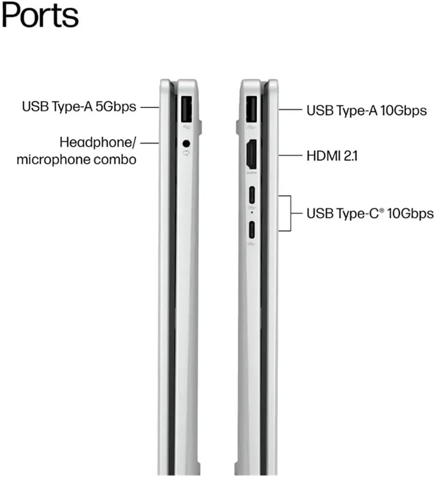 Ports

- USB Type-A 5Gbps
- Headphone/microphone combo
- USB Type-A 10Gbps
- HDMI 2.1
- USB Type-C 10Gbps