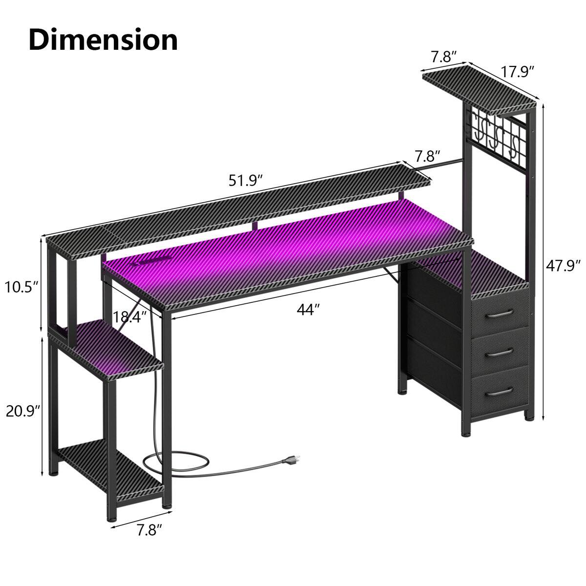Dimension: 7.8" x 17.9" x 51.9" x 7.8" x 10.5" x 18.4" x 44" x 47.9" x 20.9" x 7.8"