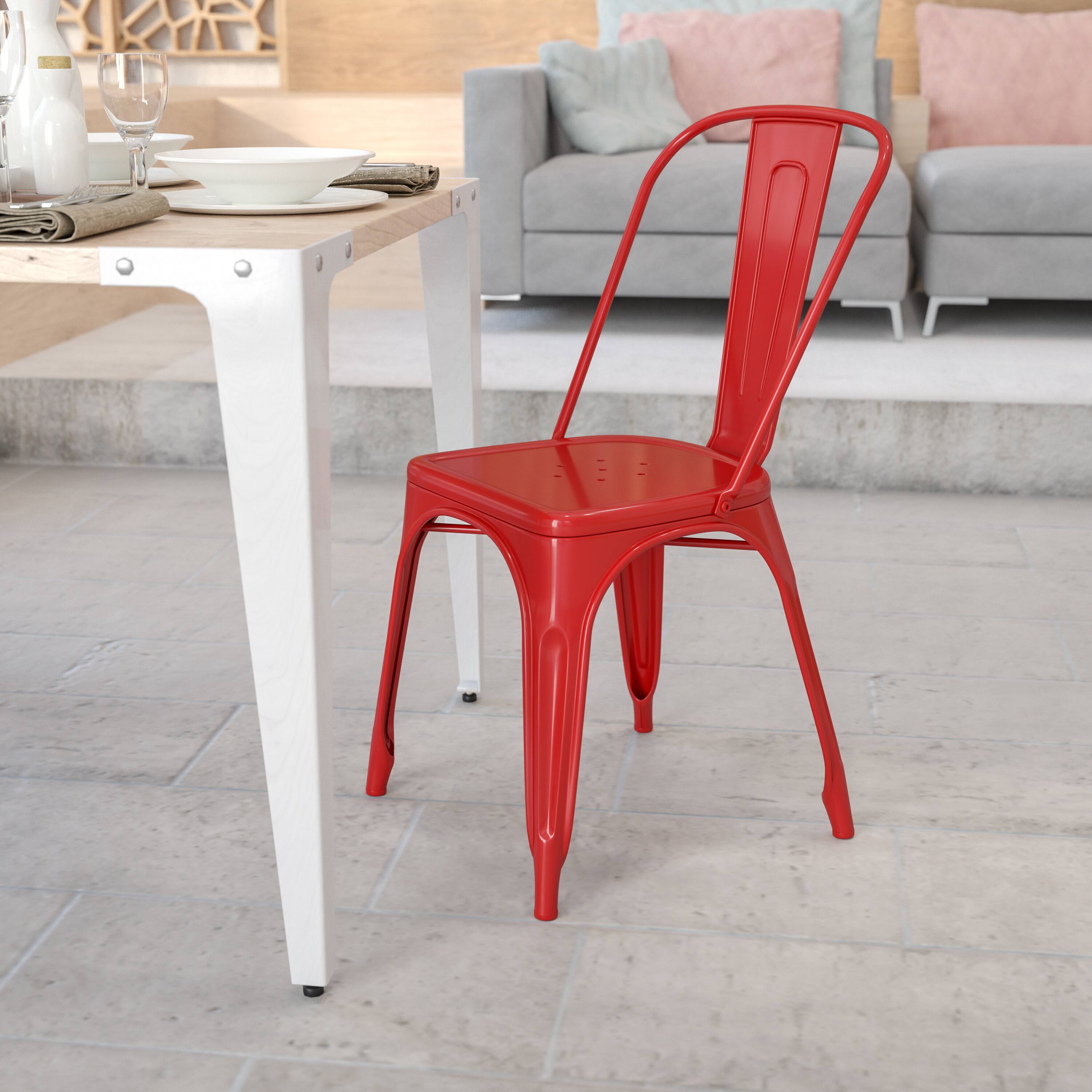 Alt View 1. Emma + Oliver - Commercial Grade Colorful Metal Indoor-Outdoor Stackable Dining Chair - Red.