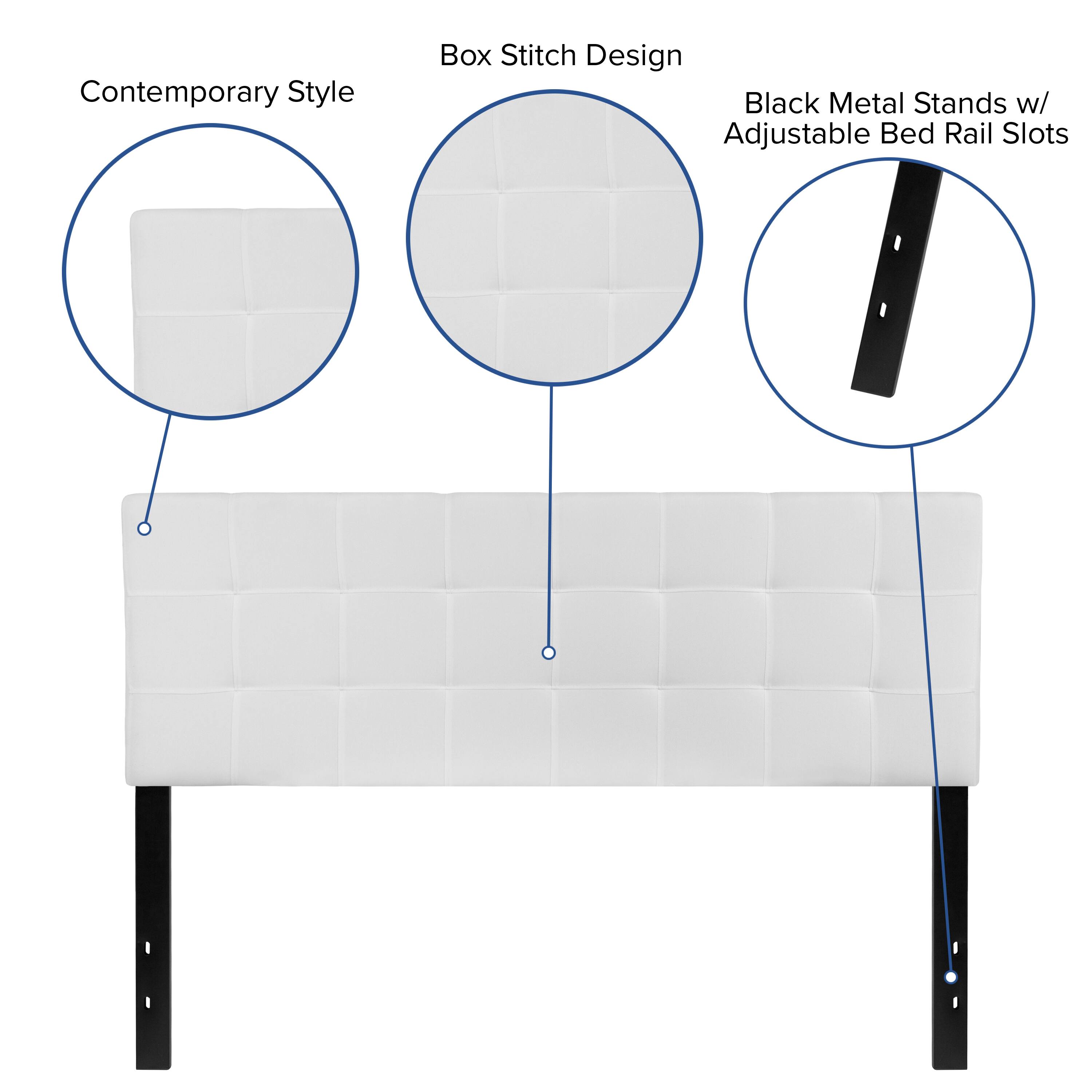 Contemporary Style Box Stitch Design Black Metal Stands w/ Adjustable Bed Rail Slots