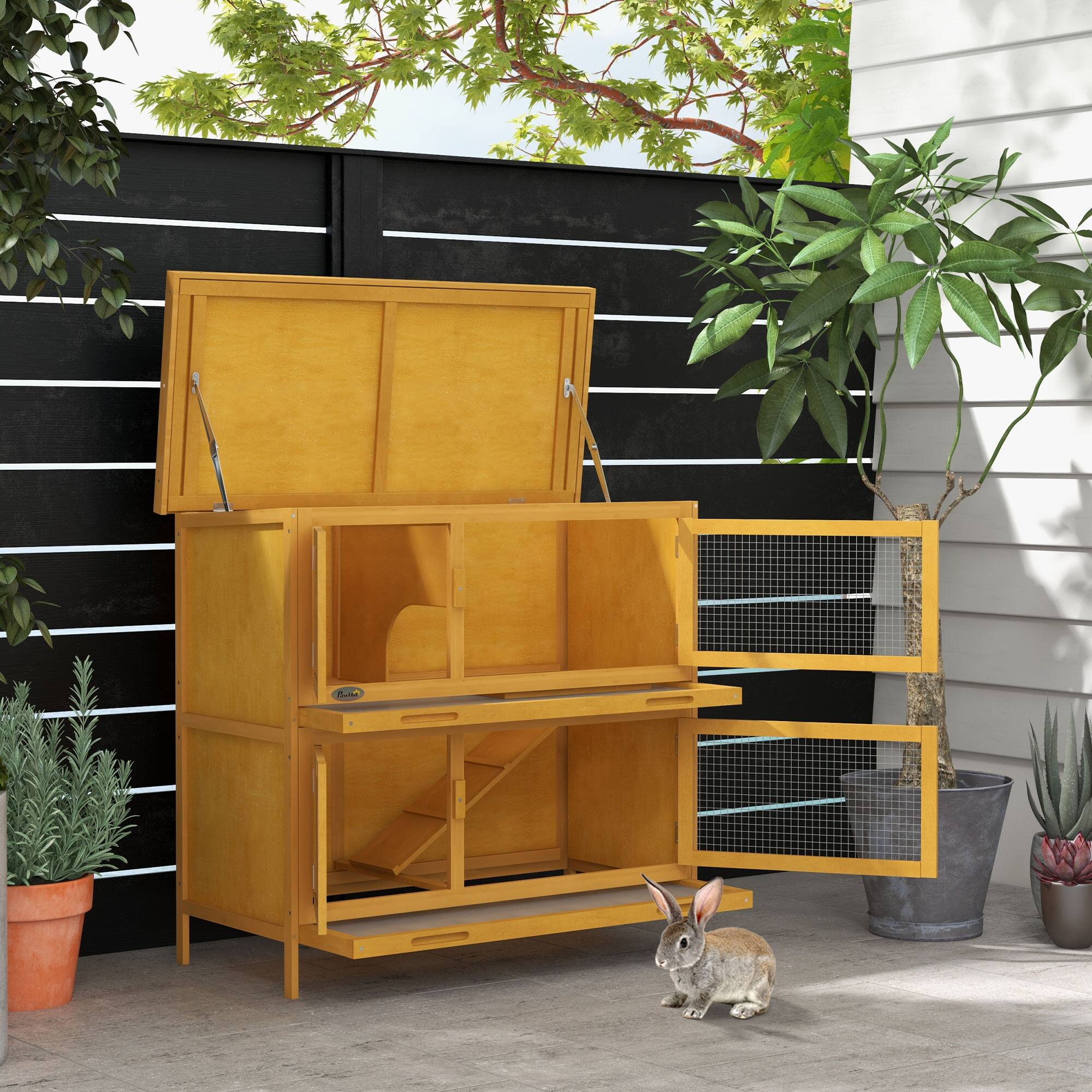 Alt View 1. Pawhut - Wooden Bunny Hutch with Ramp.