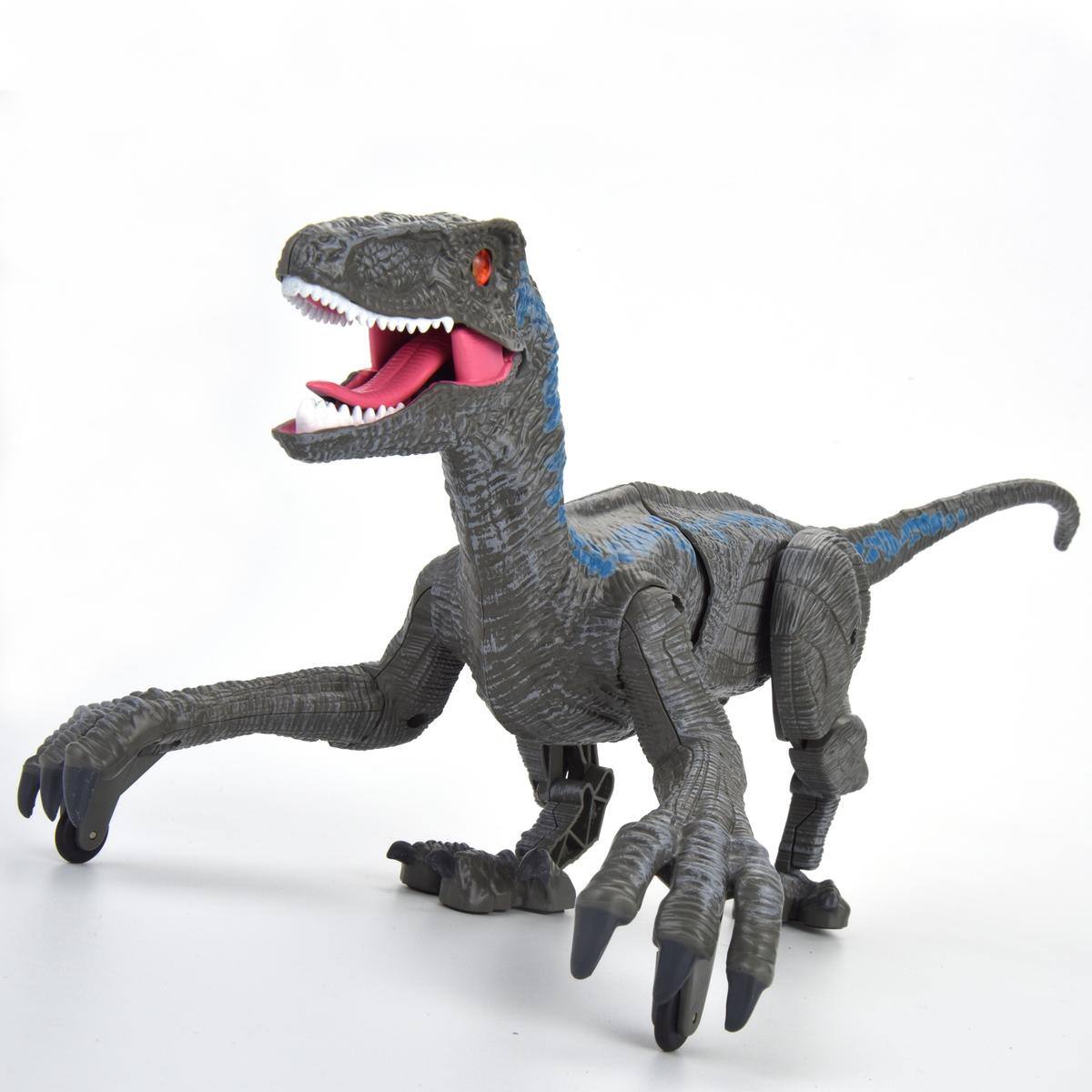 Alt View 2. JuzToys - Remote Control Dinosaur Toy, Velociraptor RC Dino Toy with 3D Eye LED Light, Roaring & Shaking Head – Gray - Gray.