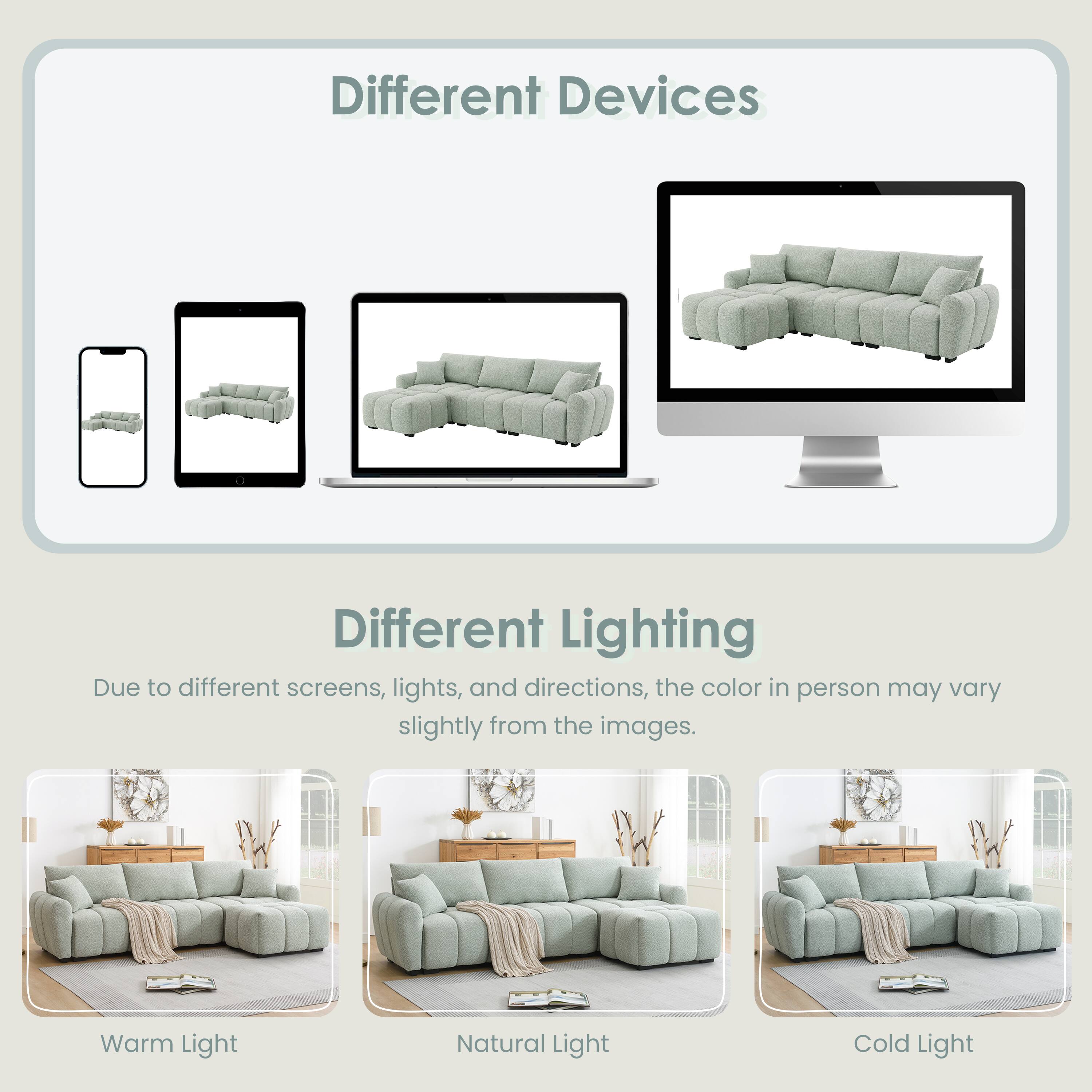 Different Devices

Different Lighting

Due to different screens, lights, and directions, the color in person may vary slightly from the images.

Warm Light
Natural Light
Cold Light