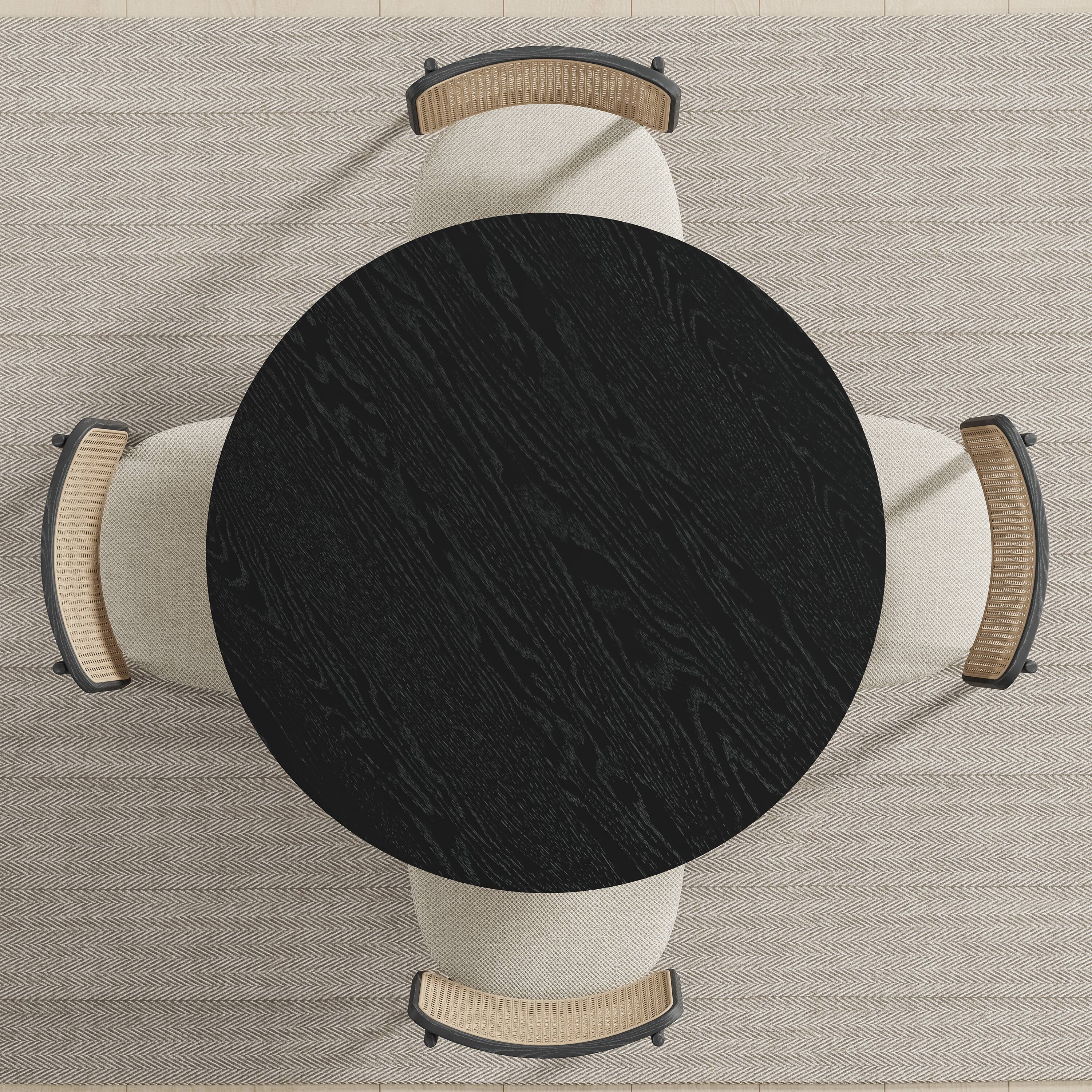 Back. Lirago - 42in. Arched Leg Round Dining Table Black Finish Solid Wood Timeless Style,Seats 6 People - Black.