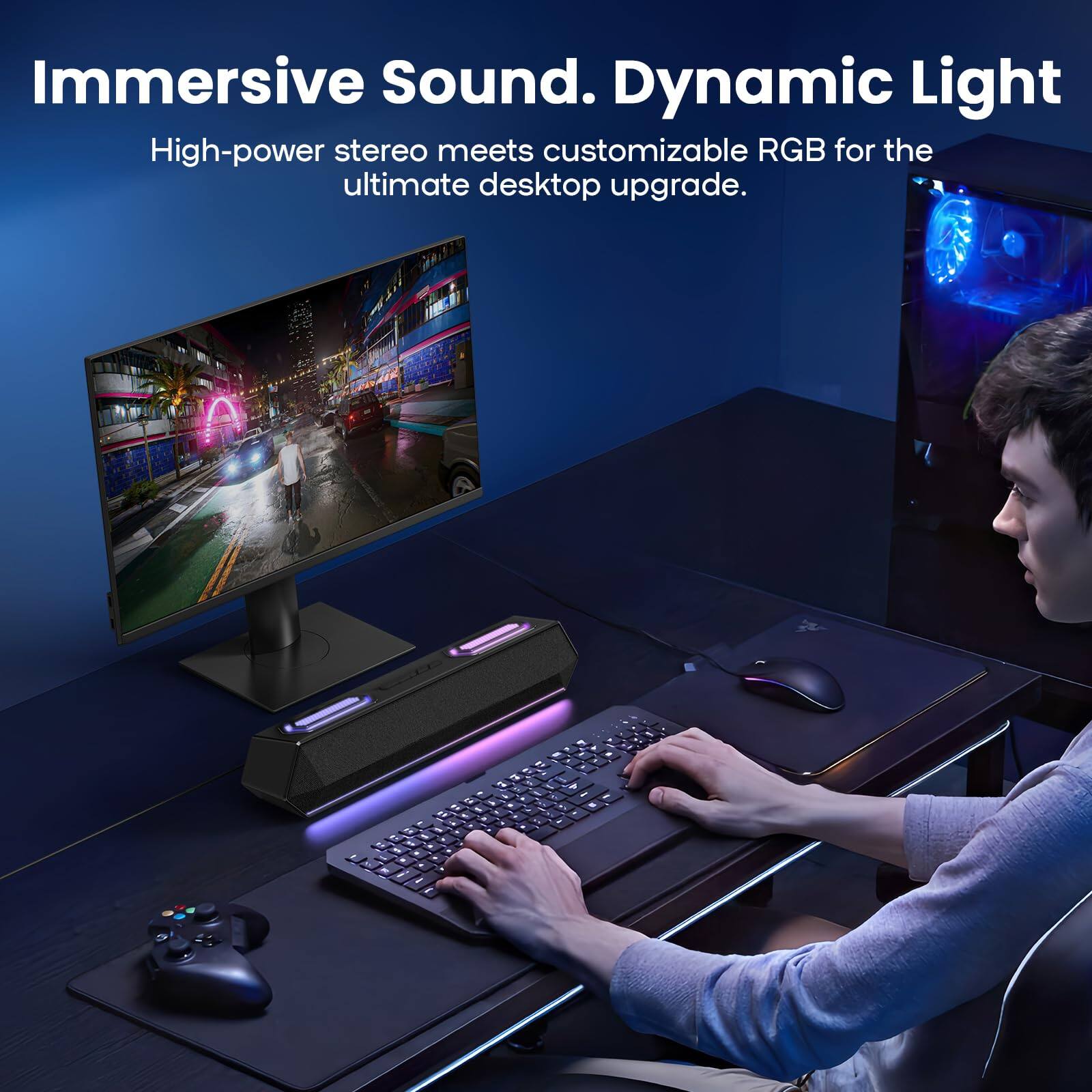 Immersive Sound. Dynamic Light

High-power stereo meets customizable RGB for the ultimate desktop upgrade.